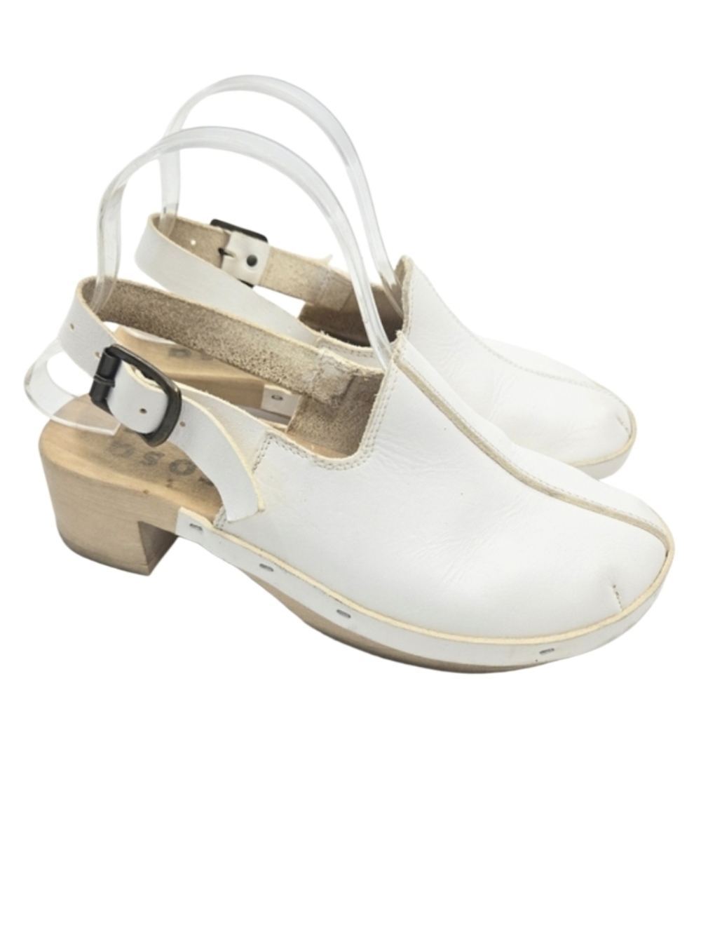 Rosa Mosa White Leather Slingback Clogs‎